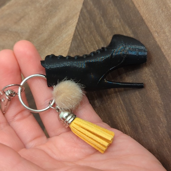 Handmade 3D printed High Heel Shoe Black Mini Stripper Pole Bootie Keych… - Picture 4 of 4